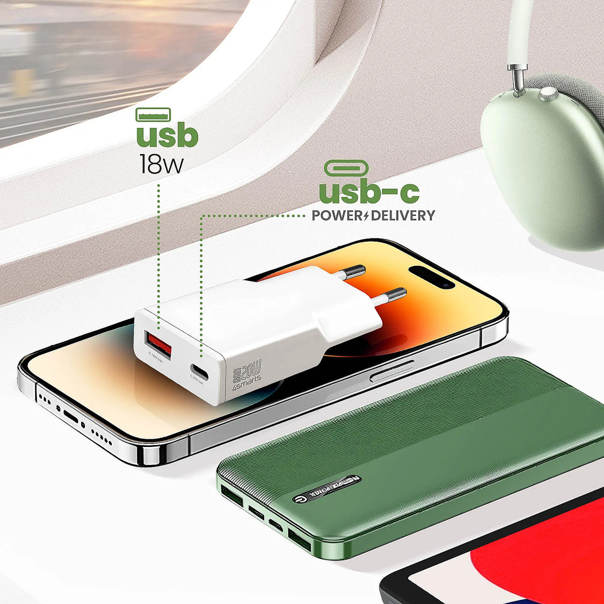 4smarts Chargeur Secteur USB-C GaN 20W + USB Format Compact Blanc - image 4