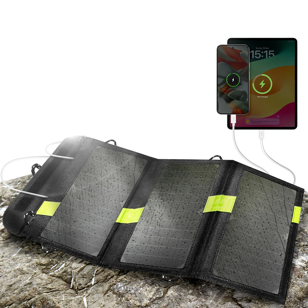 Avizar Chargeur Solaire Étanche 20W Double USB Pliable pour l'extérieur - image 1