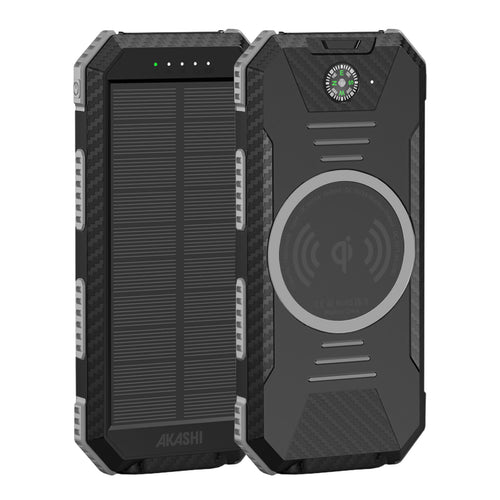 Akashi Batterie de Secours 10000 mAh Solaire Noir - image 1
