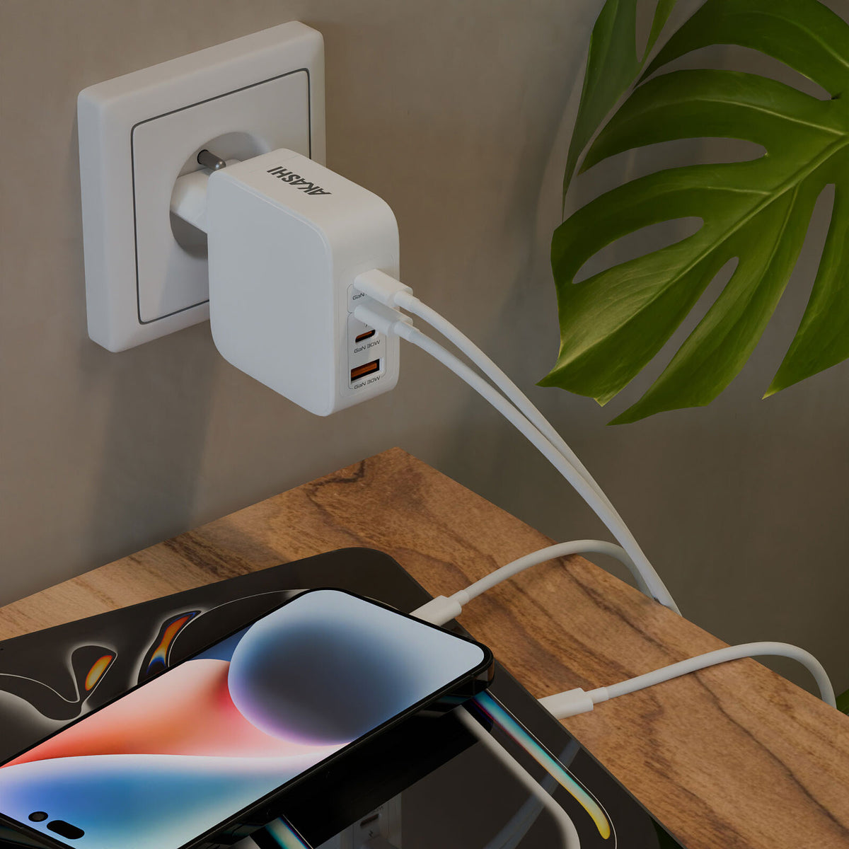 Akashi Pack Chargeur Secteur GaN 100W Intelligent USB-C x3 + USB-A + Cable USB-C 100W 1.5M - image 3