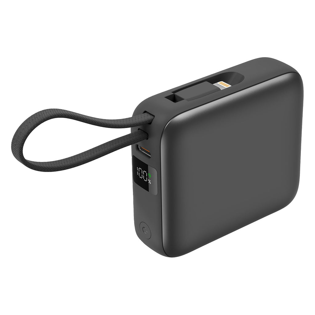 Akashi Batterie de Secours avec câbles USB-C et Lightning intégrés - 10 000 mAh (Noir) - image 1