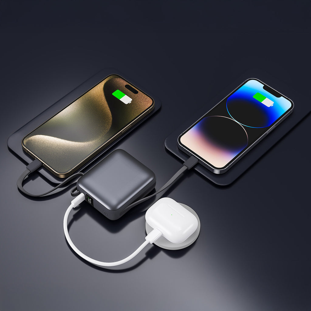 Akashi Batterie de Secours avec câbles USB-C et Lightning intégrés - 10 000 mAh (Noir) - image 4