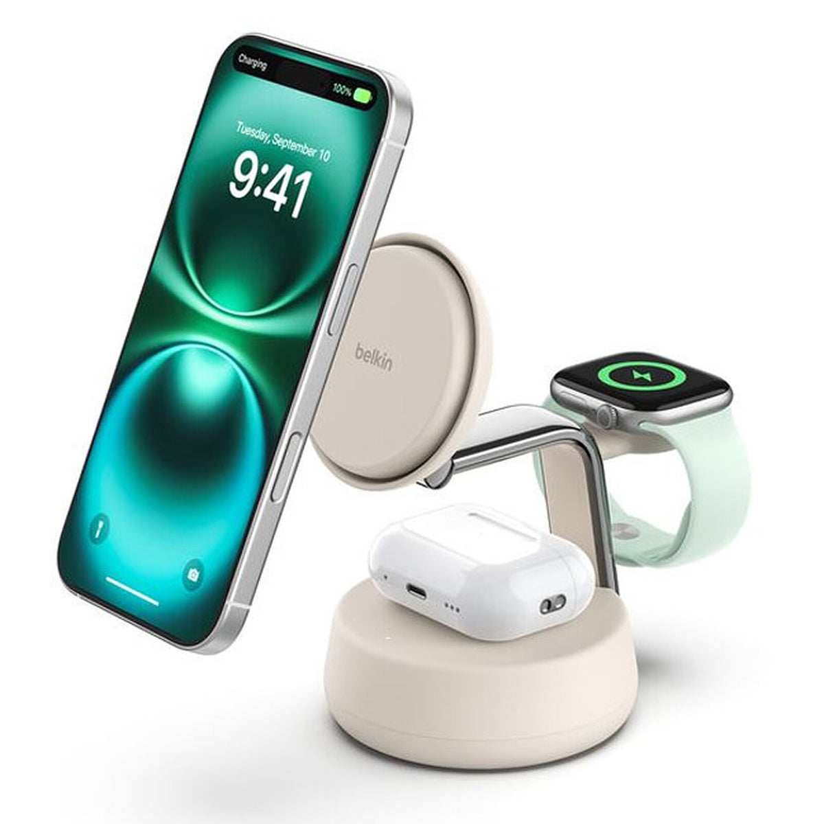 Belkin Chargeur 3 en 1, 25W pour iphone, Airpods et AppleWatch QI2.2 (Sable) - image 2