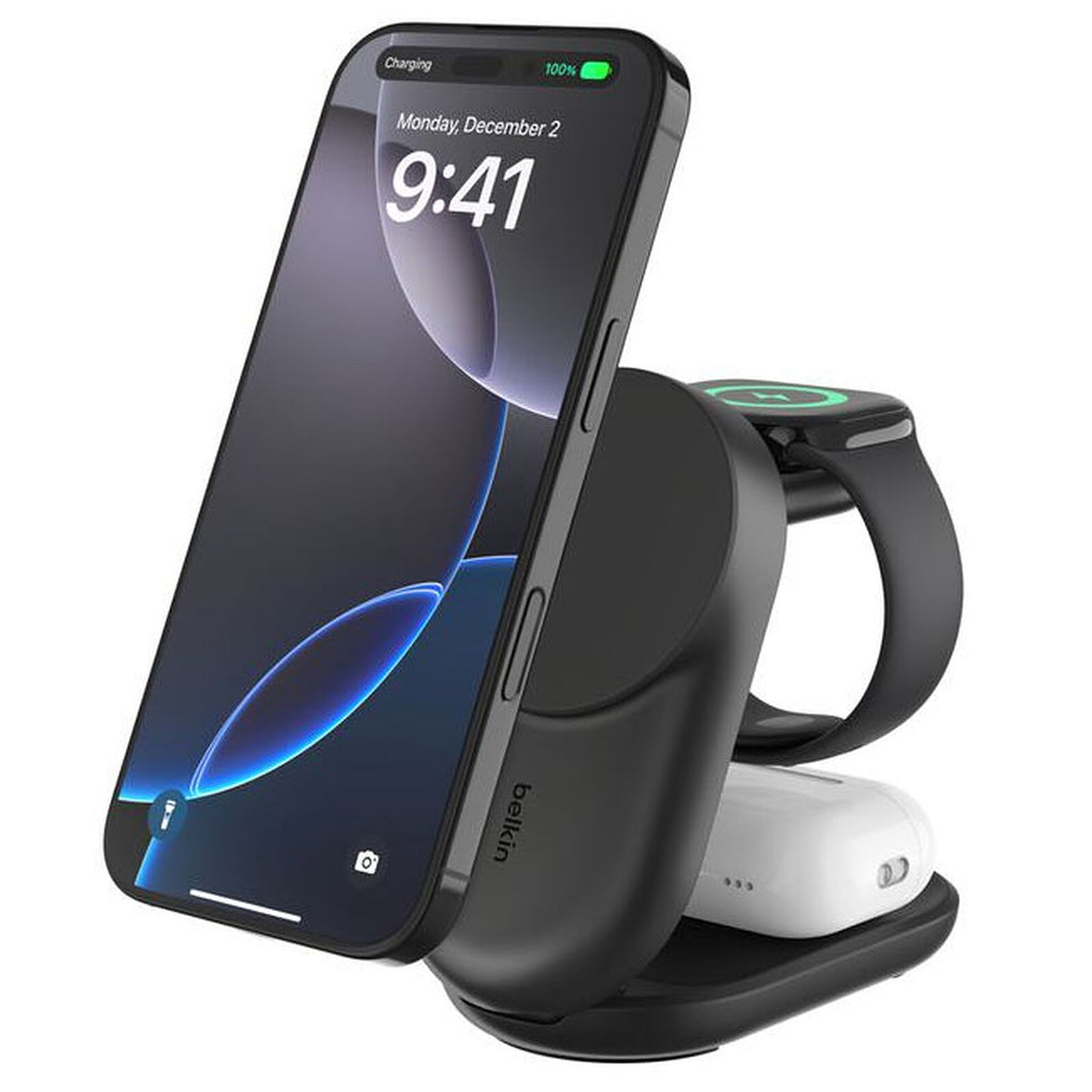 Belkin Chargeur 3 en 1, 25W pour Iphone, Airpods et Watch QI2.2 (Noir) - image 1